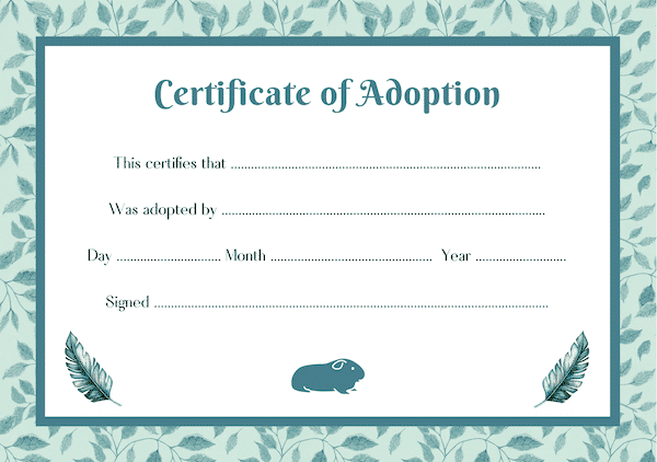 green guinea pig adoption certificate