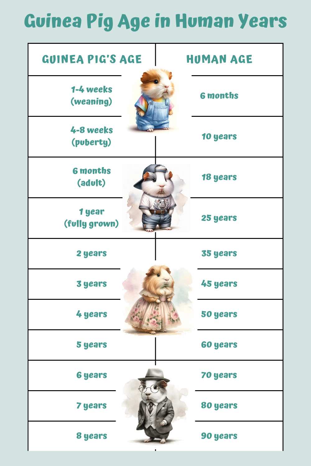 guinea pig age to human years